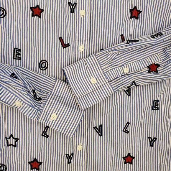 Boden Maria Lovely Embroidered Blue Striped Collared Long Sleeve Blouse S/M - Picture 7 of 11